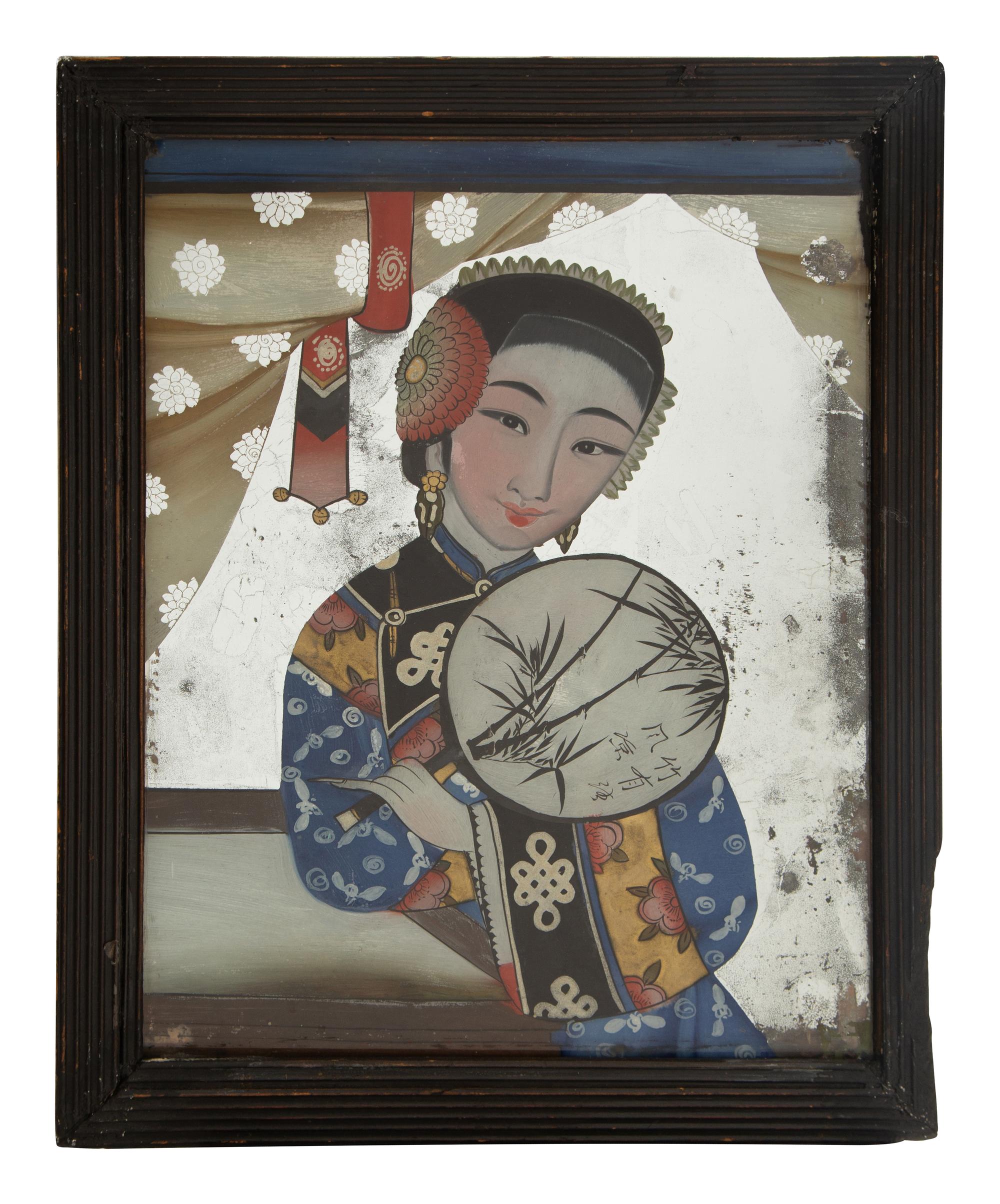 A Pair of Chinese Reverse Paintings on Mirrored Glass