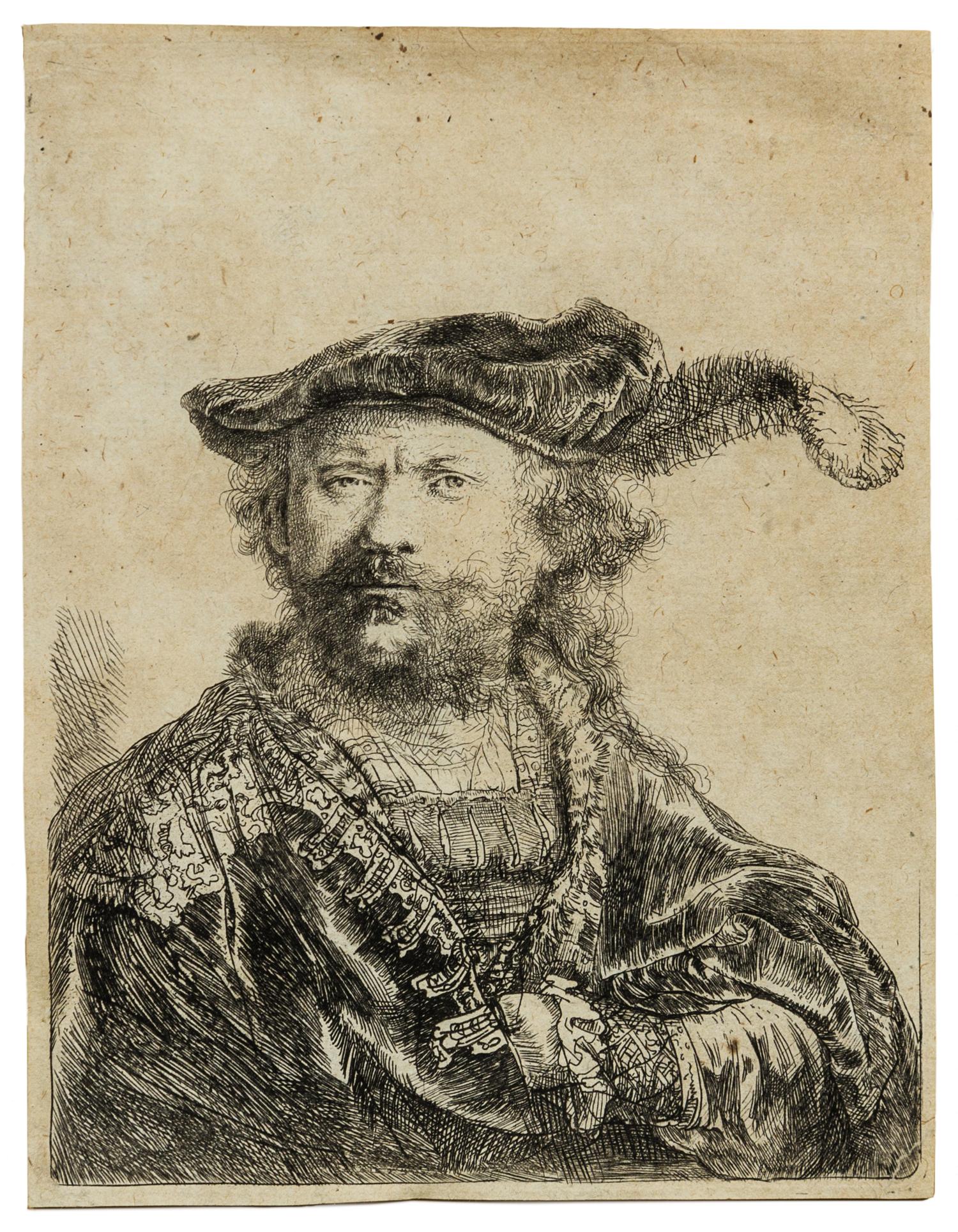 Rembrandt van Rijn, (Dutch, 1606-1669), Self Portrait in a Velvet Cap and Plume, 1638