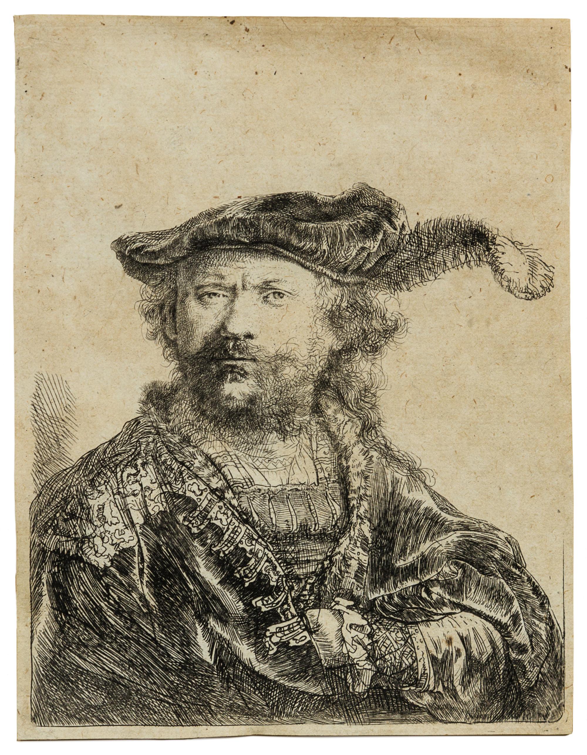 Rembrandt van Rijn, (Dutch, 1606-1669), Self Portrait in a Velvet Cap and Plume, 1638