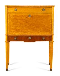 A Swedish Neoclassical Style Birch, Mahogany, and Rosewood Fall-Front Bureau