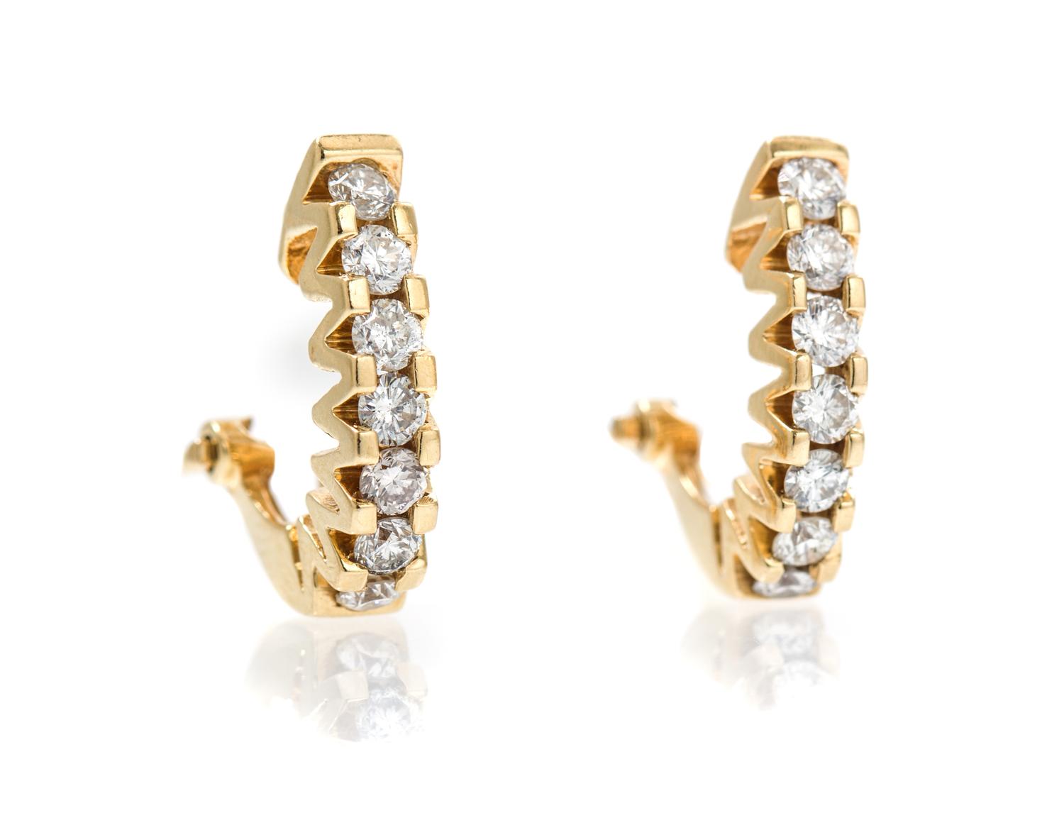 A Pair of 14 Karat Yellow Gold and Diamond Half Hoop Earclips, Sonia B., 3.70 dwts.