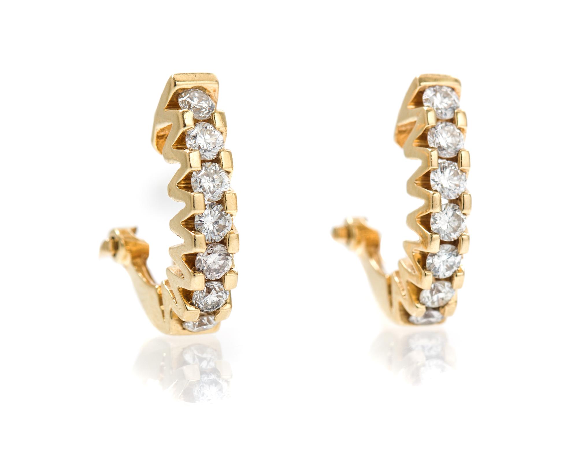 A Pair of 14 Karat Yellow Gold and Diamond Half Hoop Earclips, Sonia B., 3.70 dwts.