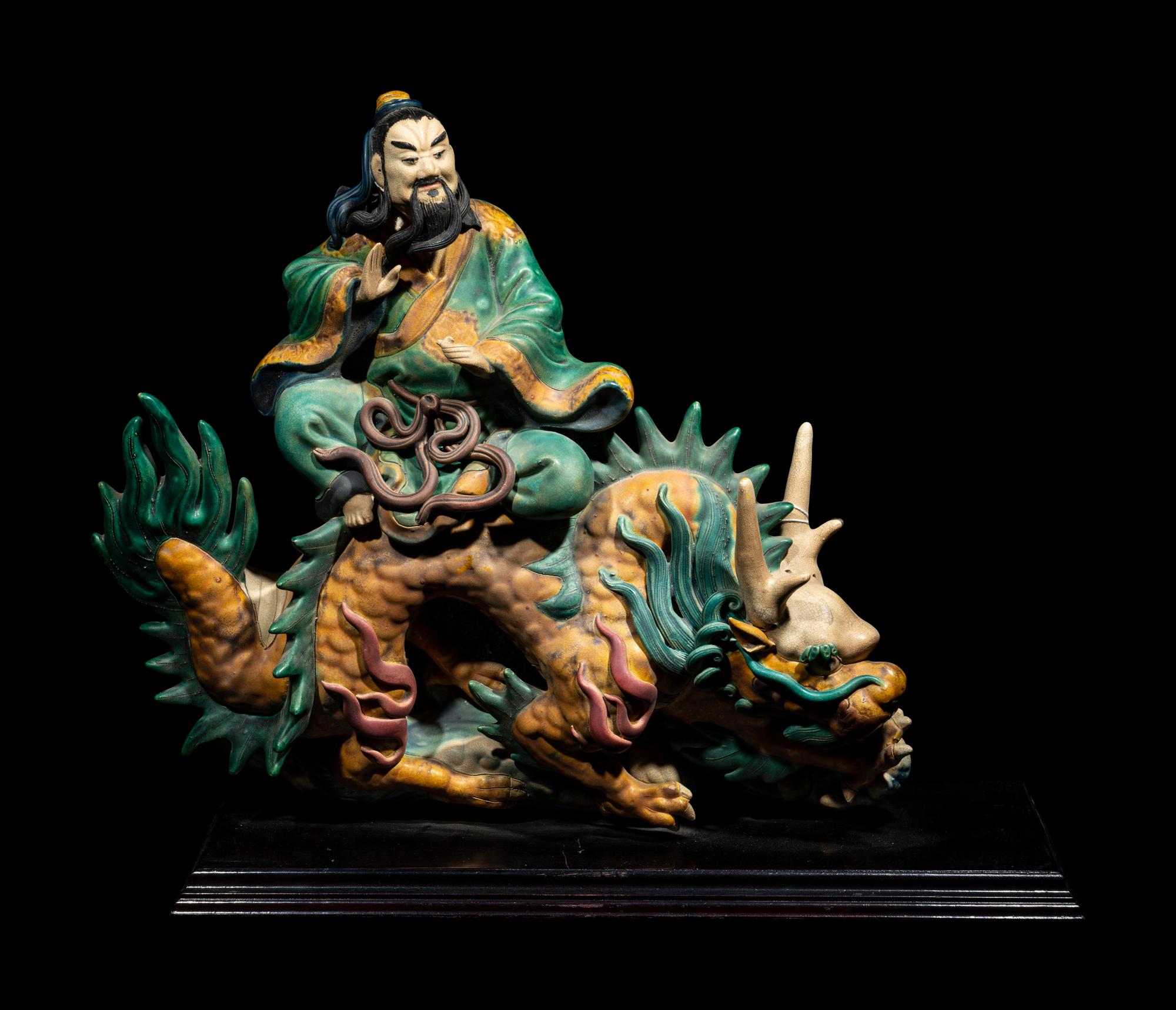 Three Chinese Glazed Pottery Figural-Form Roof Tiles