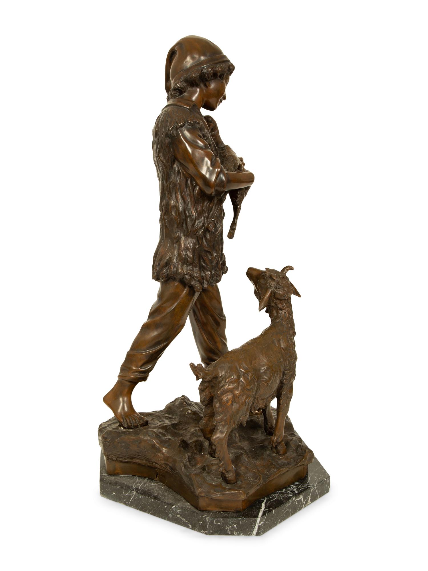 A Bronze Sculpture of Shepherd Boy with Two Goats — 19TH/20TH CENTURY