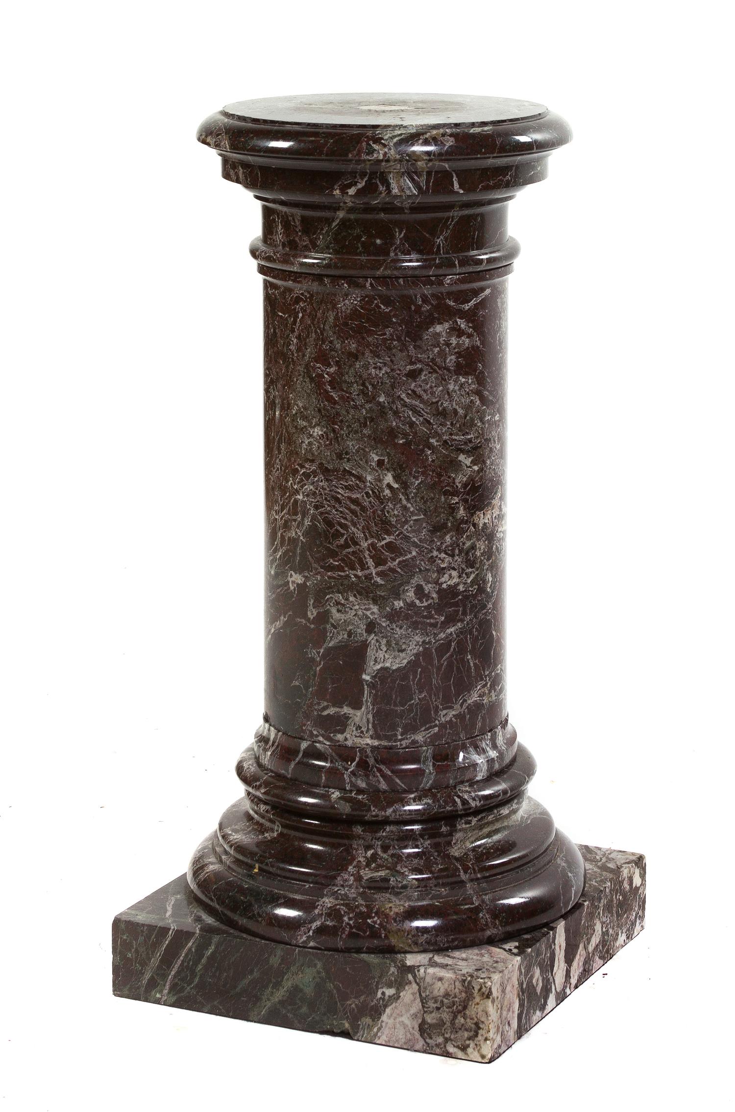 An Italian Turned Marble Pedestal, Height 34 inches.
