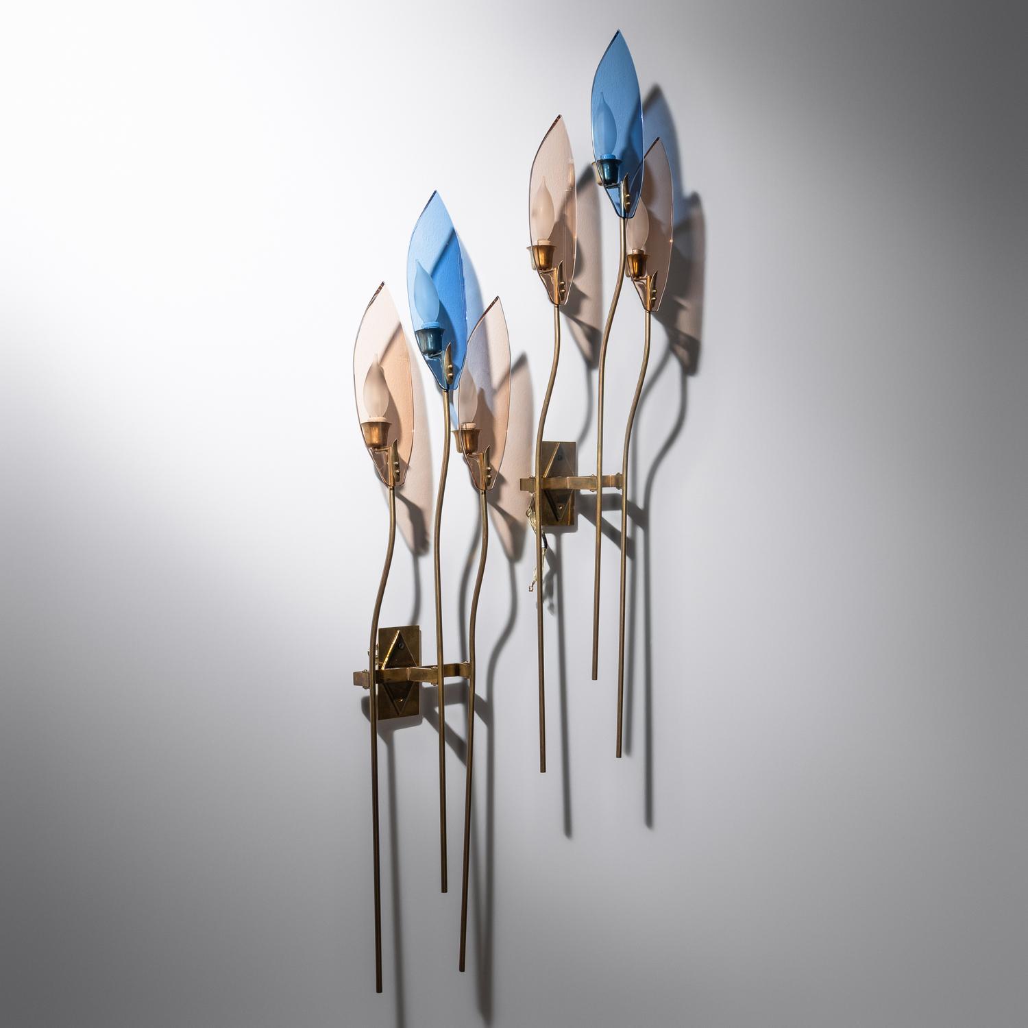 In the Style of Fontana Arte c. 1960 — Pair of Three-Arm Sconces