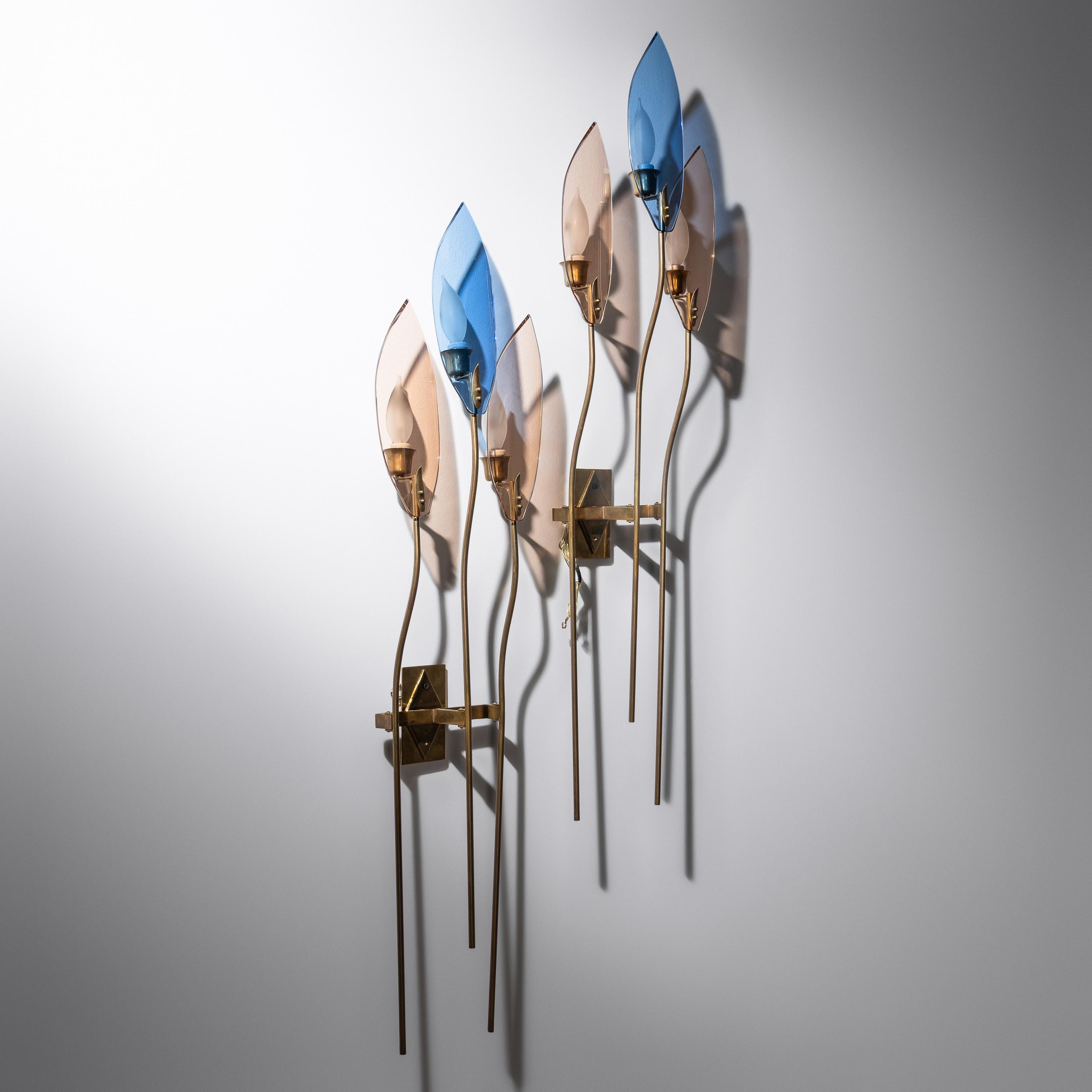 In the Style of Fontana Arte c. 1960 — Pair of Three-Arm Sconces