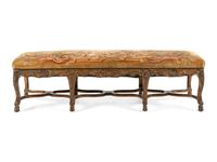 A Louis XV Style Polychrome Painted Giltwood Bench