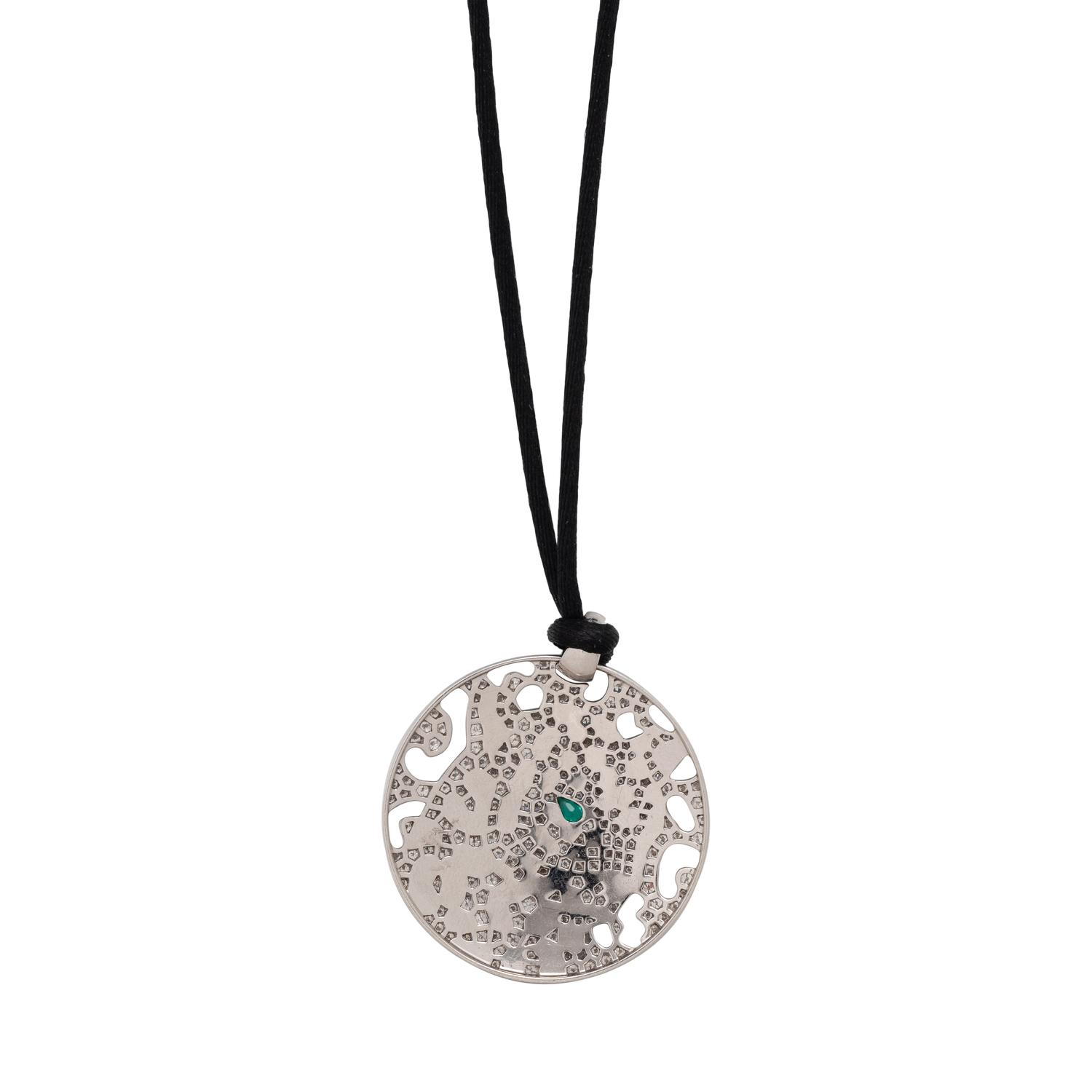 CARTIER, DIAMOND, EMERALD AND ENAMEL PANTHÈRE PENDANT/NECKLACE