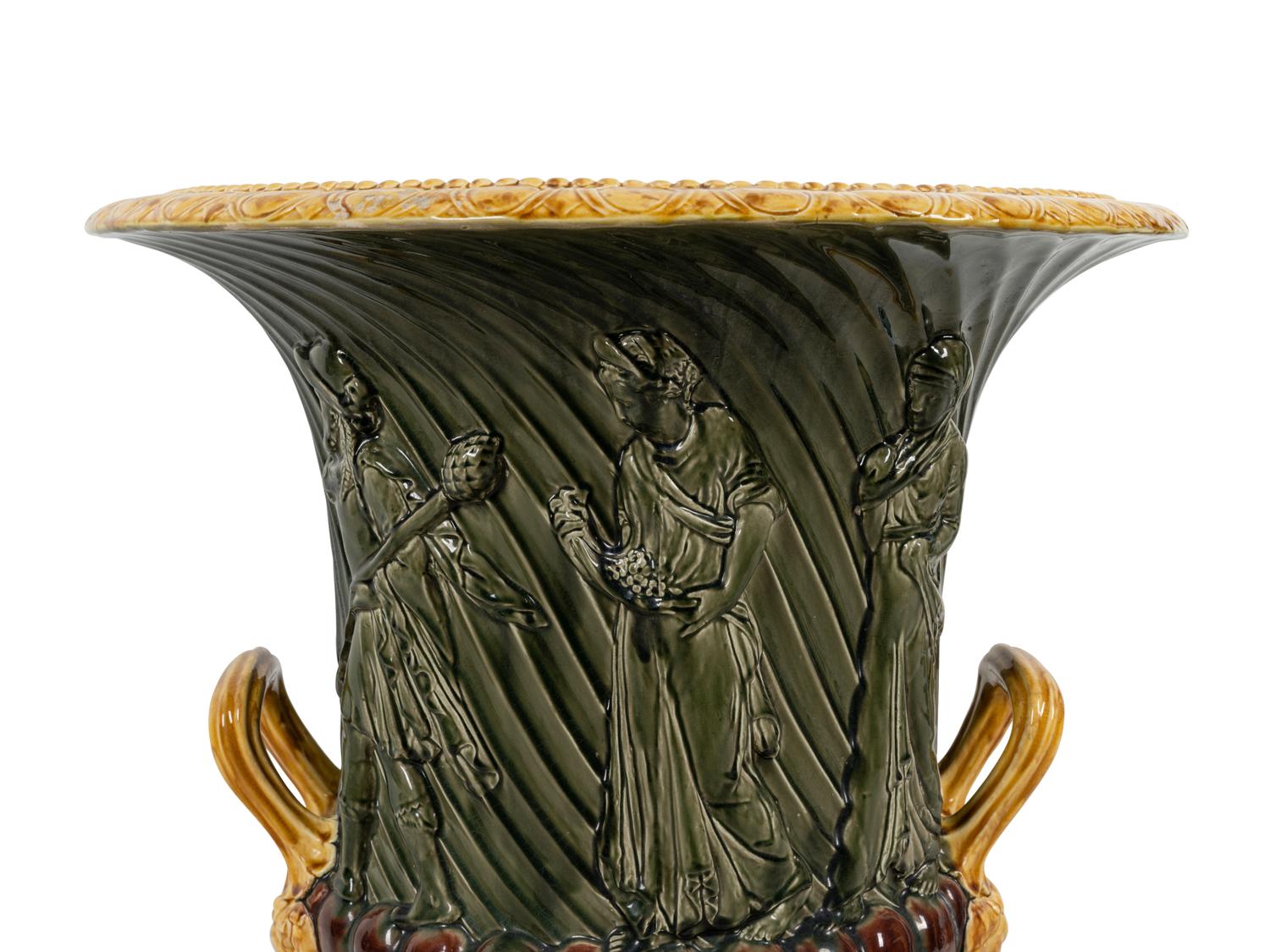 A Large French Majolica Campagna Urn
