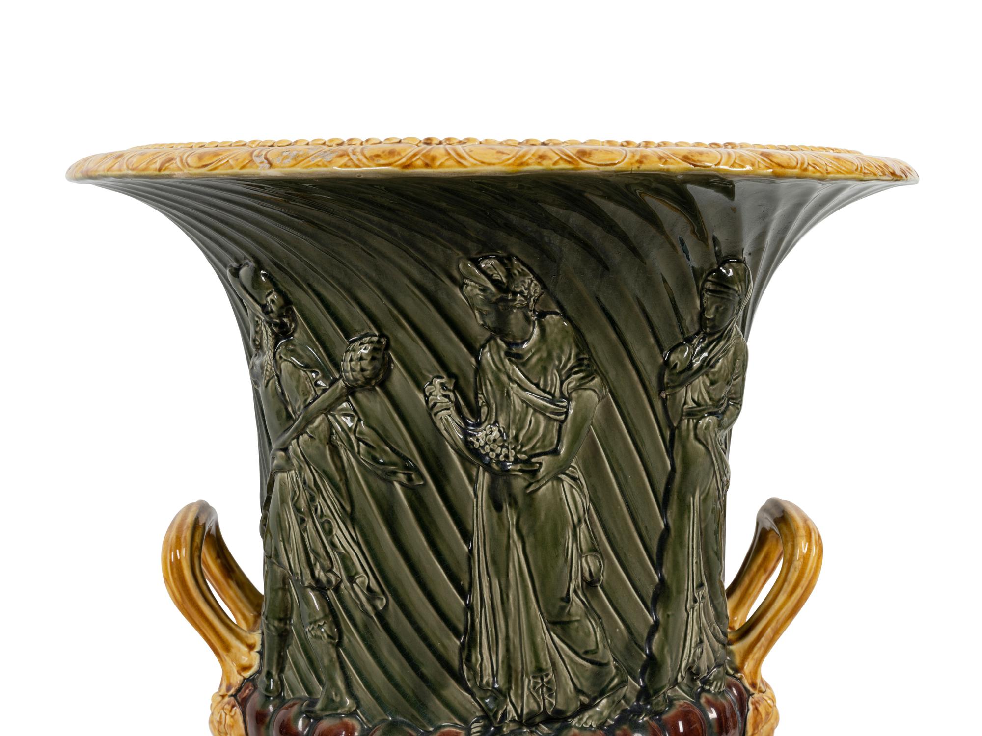 A Large French Majolica Campagna Urn