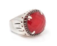 A Sterling Silver, Coral and White Quartz Doublet and Garnet 'Batu Bamboo' Ring, John Hardy, 12.20 dwts.