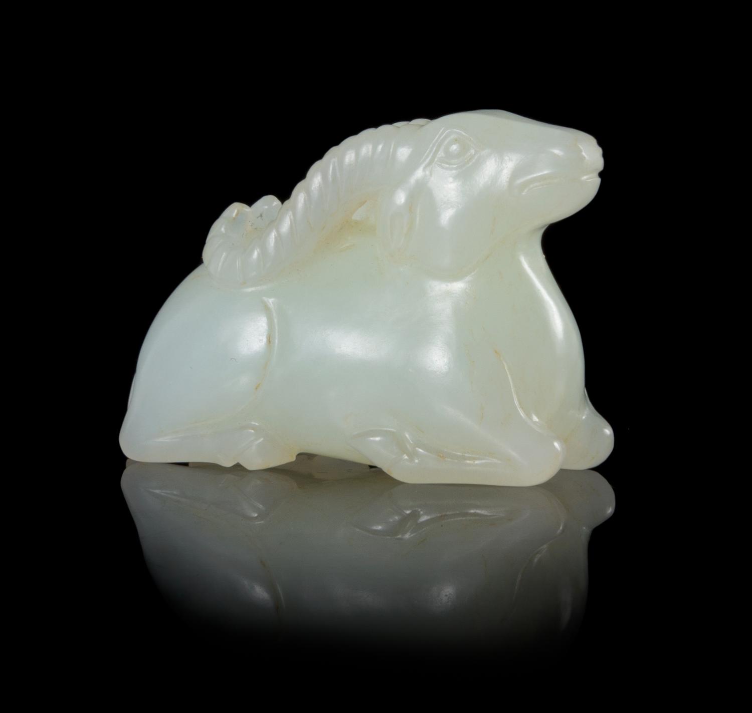 A White Jade Figure of a Ram Length 1 3/4 inches.