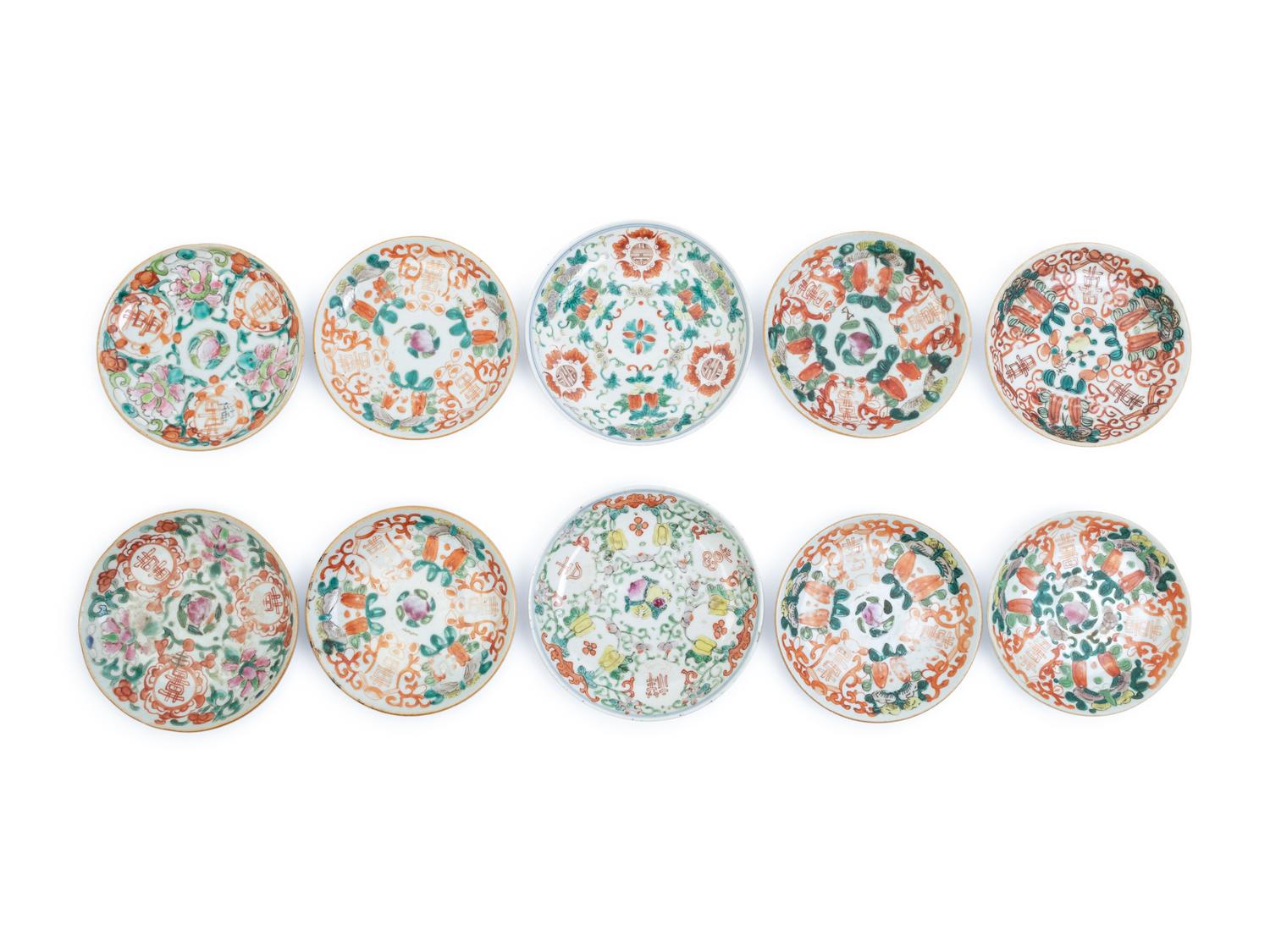 Ten Chinese Famille Rose Porcelain Dishes