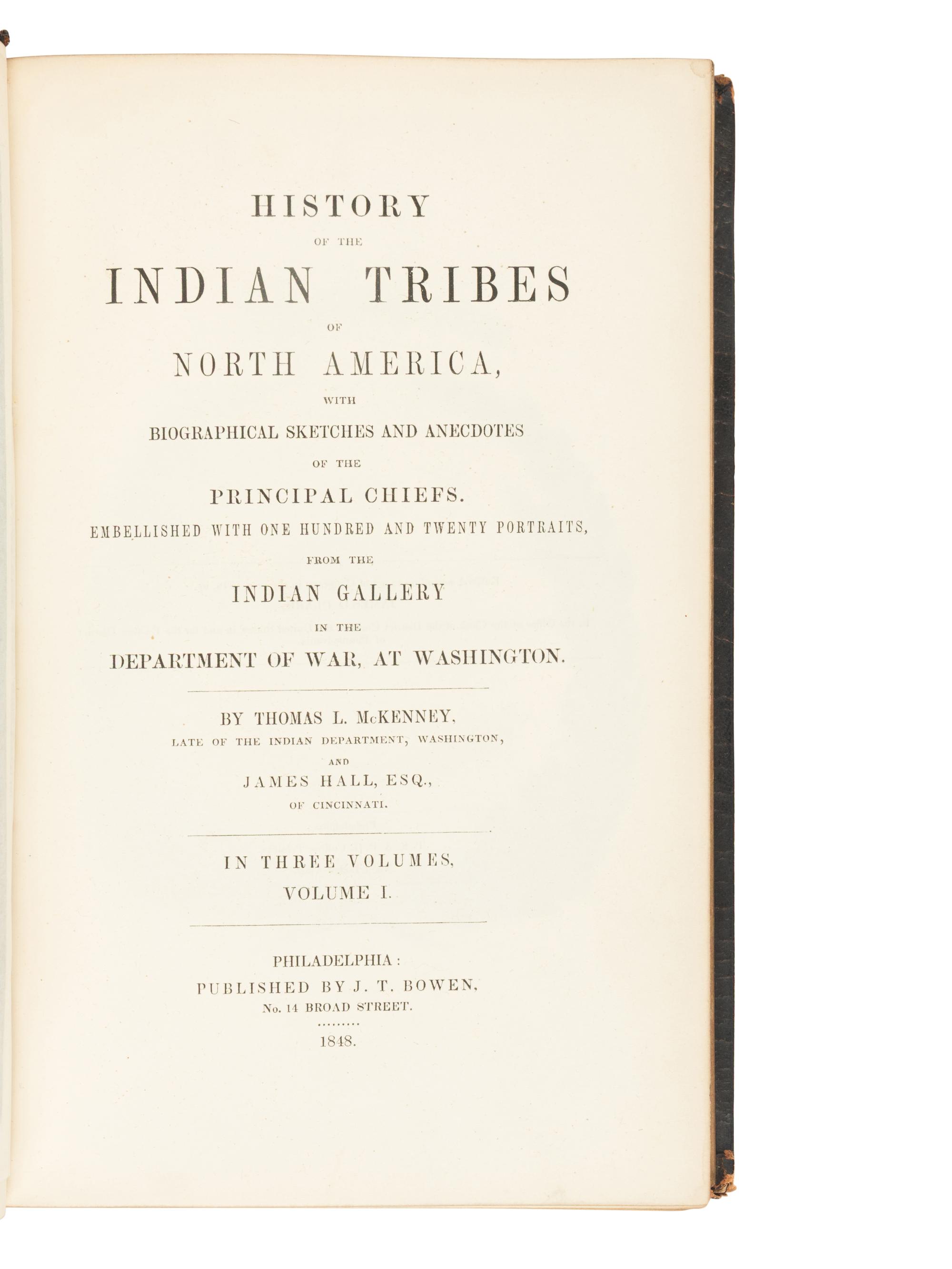 [AMERICANA]. McKENNEY, Thomas L. (1785-1859) and James HALL (1793-1868). History of the Indian Tribes of North America . Philadelphia: J.T. Bowen, 1848-1850.