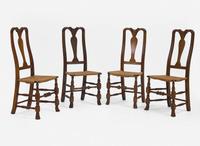A group of four Queen Anne carved maple and ash rush-seat side chairs, New England, circa 1730 and later
