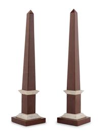 A Pair of Hardstone Obelisks and a Pair of Hardstone Spherical Ornaments