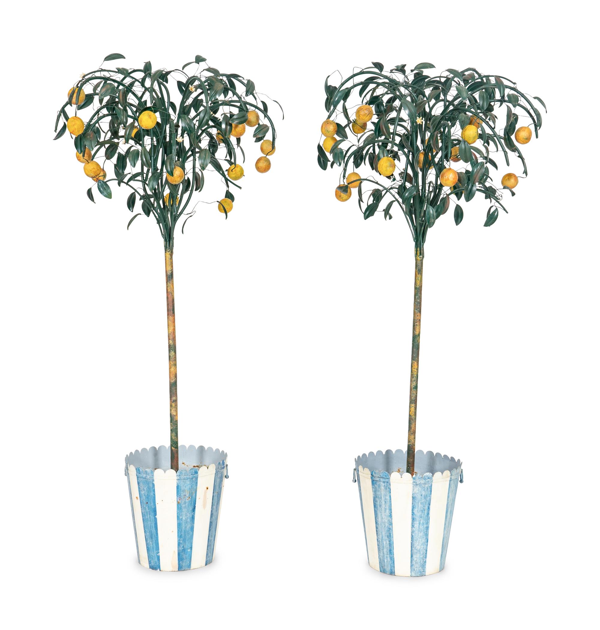 A Pair of Tole Peinte Models of Lemon Trees