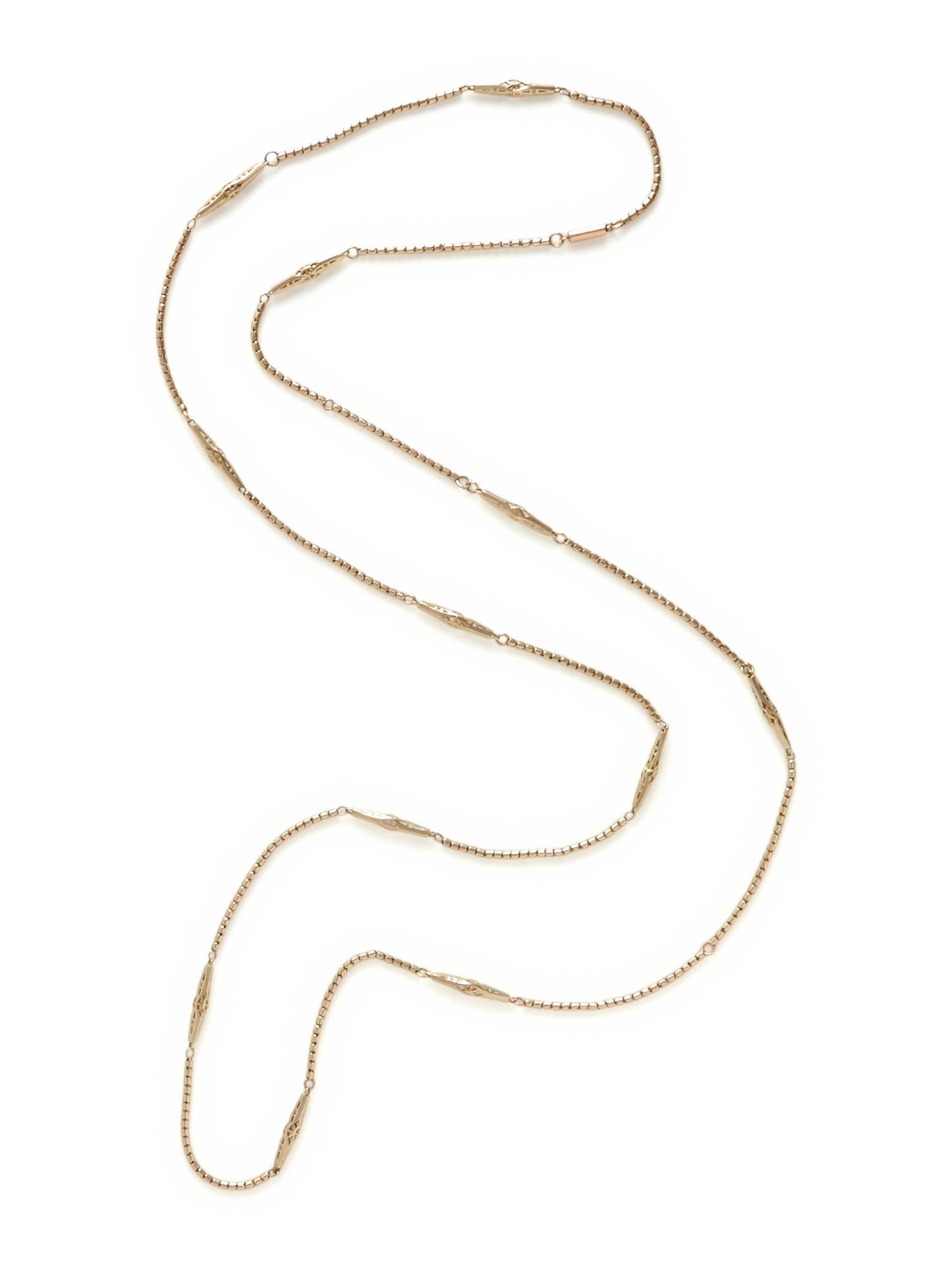 ANTIQUE, YELLOW GOLD LONG CHAIN NECKLACE