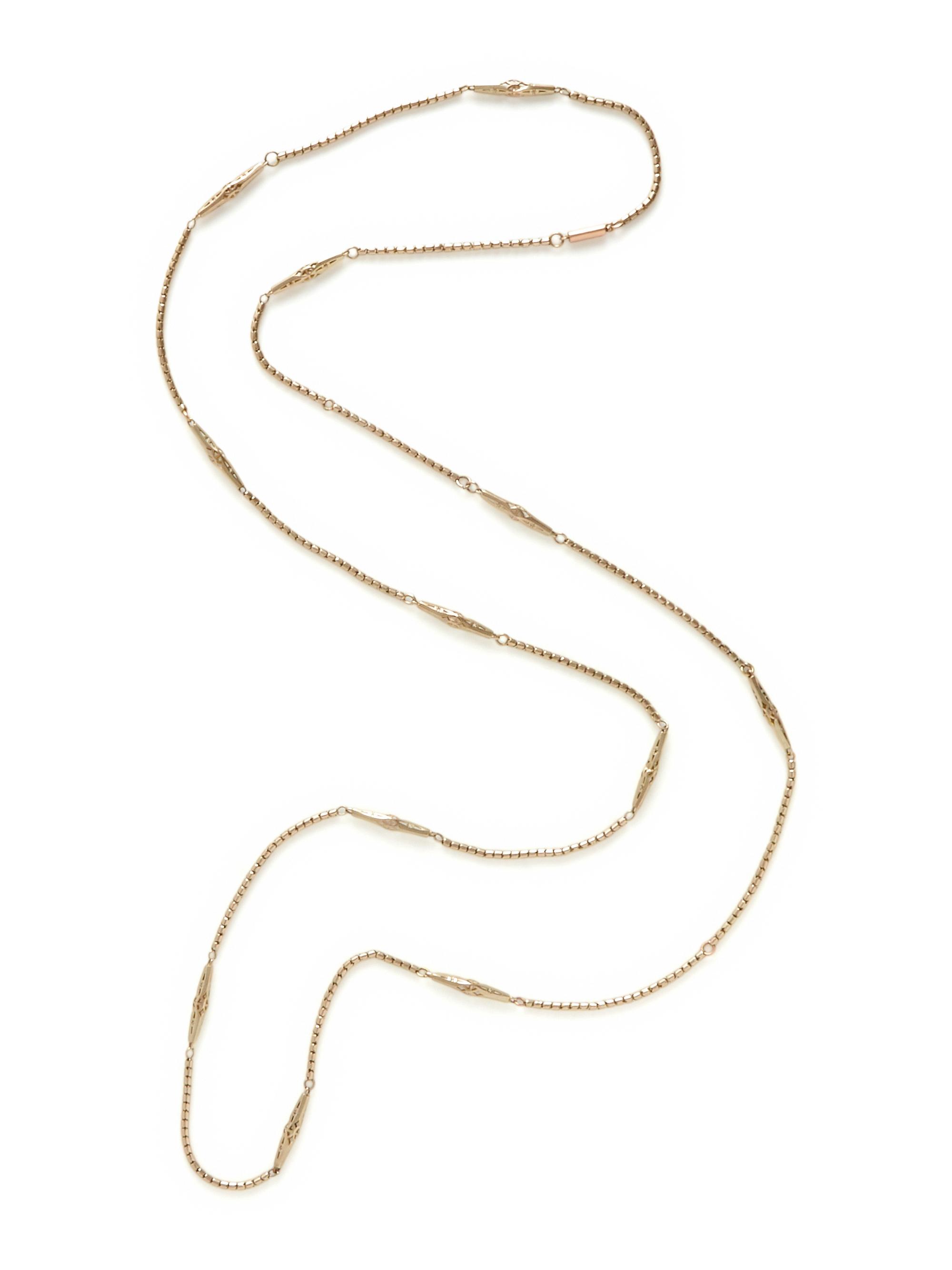 ANTIQUE, YELLOW GOLD LONG CHAIN NECKLACE