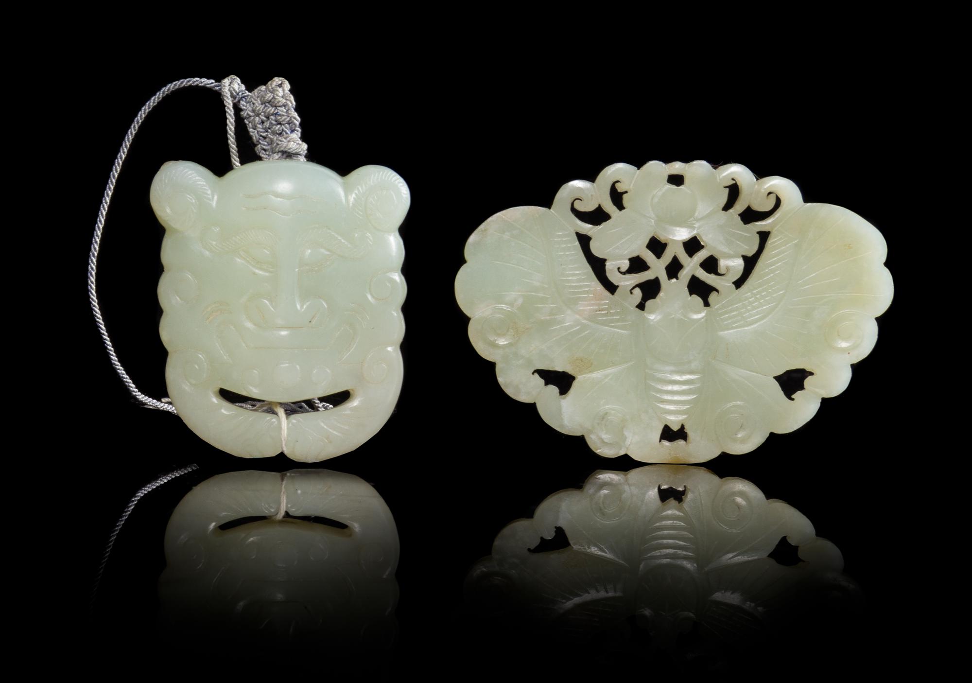 Two Celadon Jade Plaques Length of larger 3 1/4 inches. — 19TH-20TH CENTURY