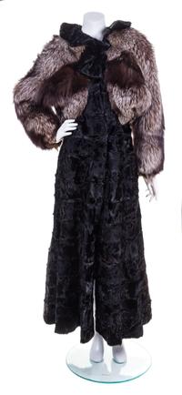 A Zandra Rhodes Broadtail and Fox Fur Coat,