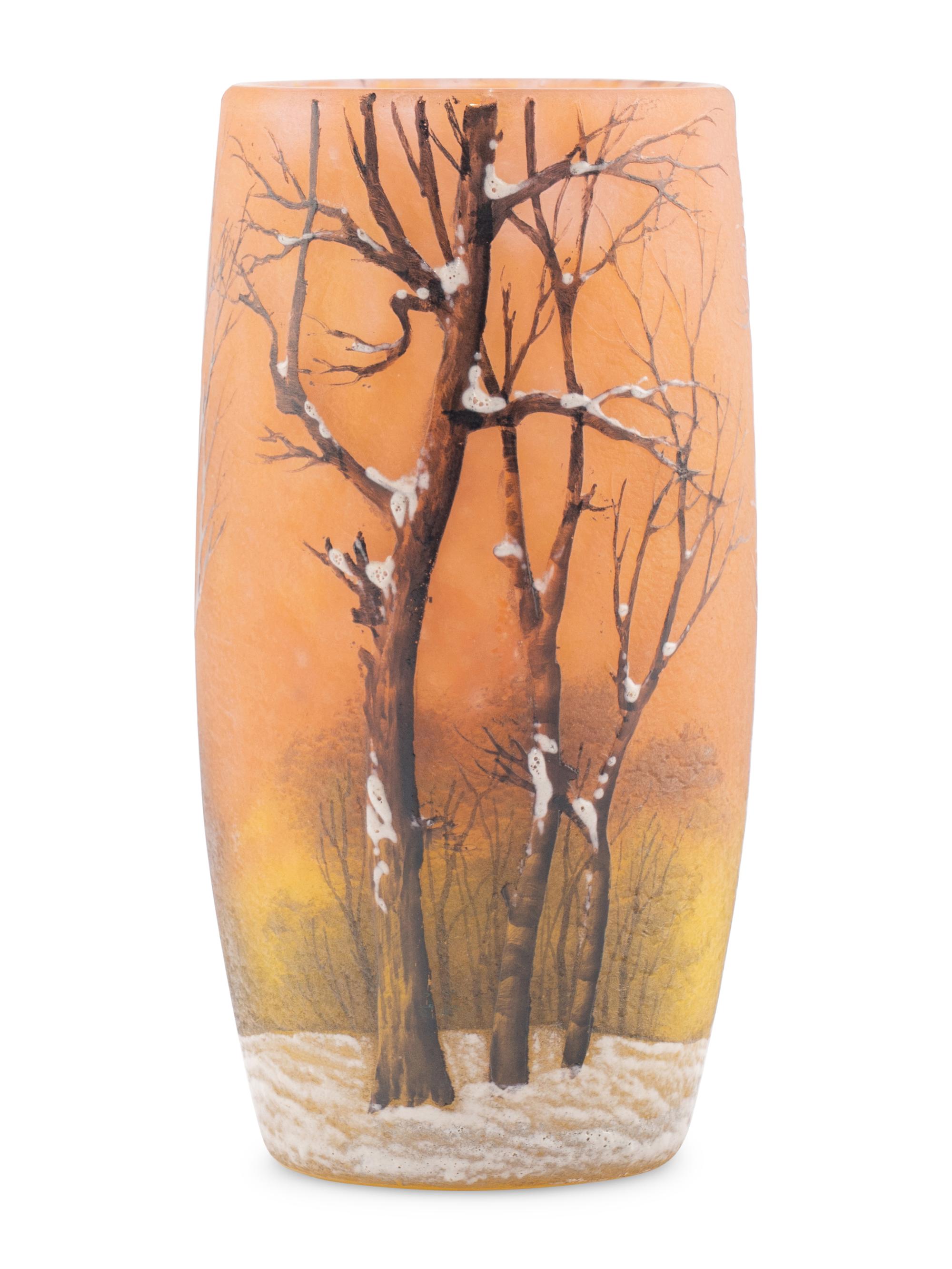 A Daum Nancy 'Winter' Enameled Glass Tumbler Vase