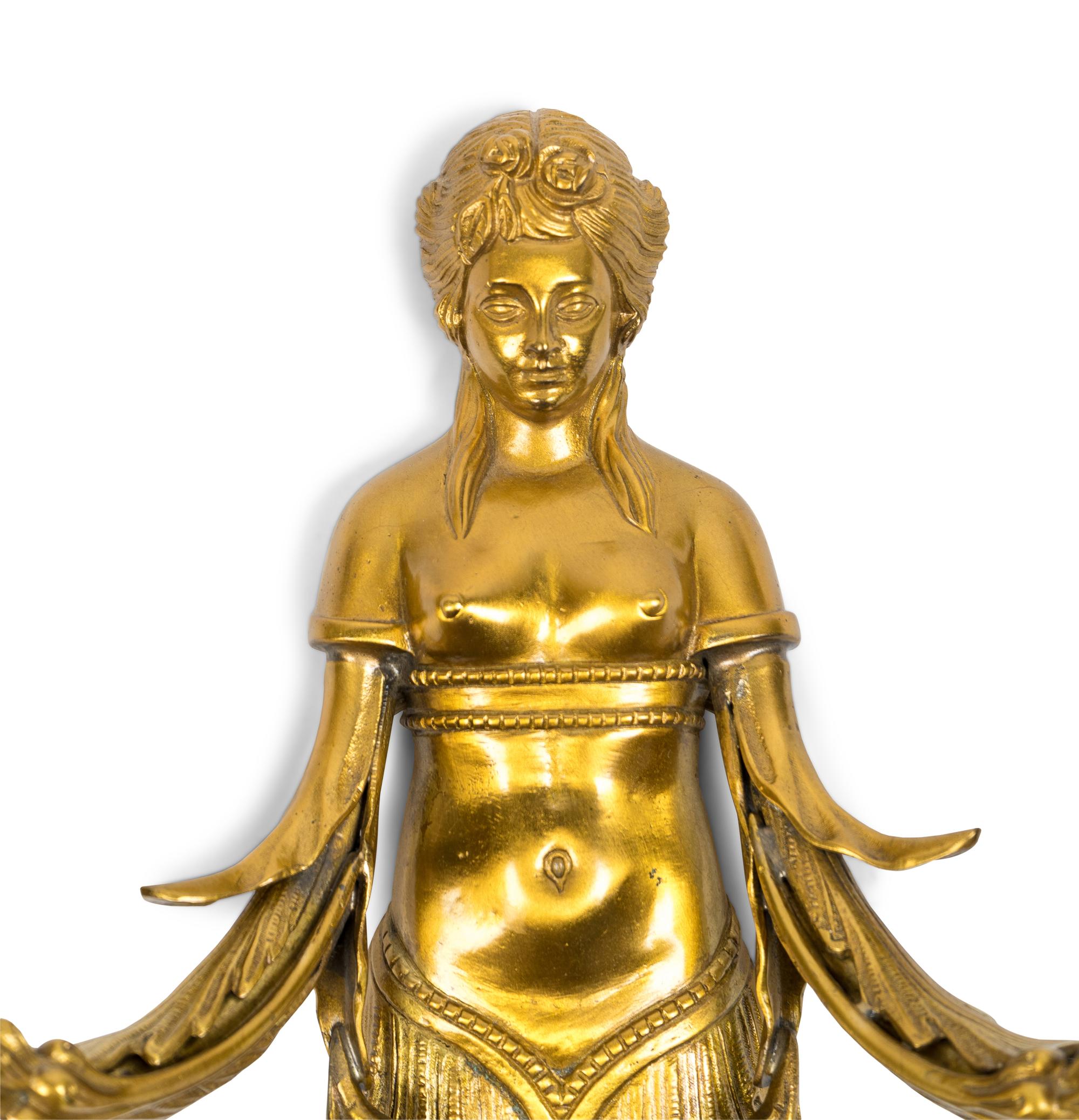 A Pair of French Style Gilt Bronze Figural Two-Light Sconces