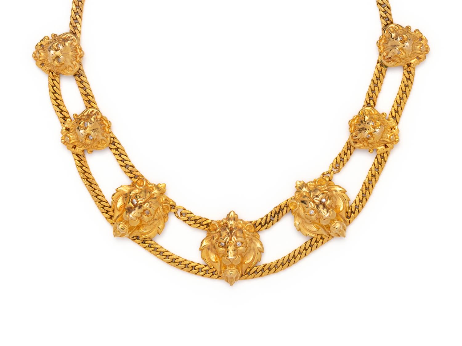 YELLOW GOLD AND DIAMOND LION HEAD NECKLACE