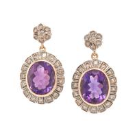 SILVER-TOPPED GOLD, AMETHYST AND DIAMOND EARRINGS