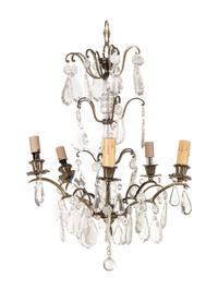 A French Gilt Metal and Cut Glass Five-Light Chandelier
