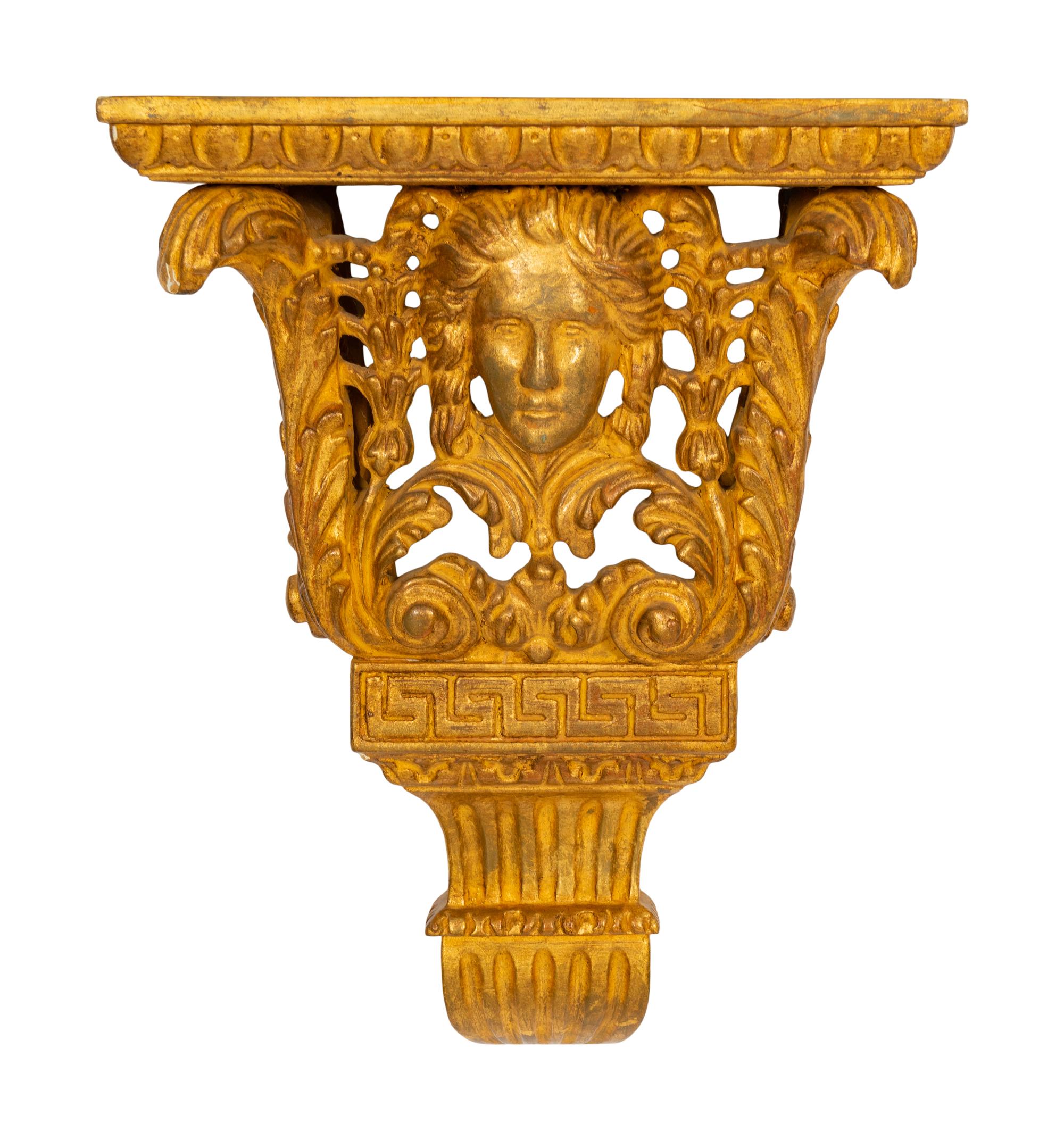 A Pair of George II Style Figural Giltwood Wall Brackets