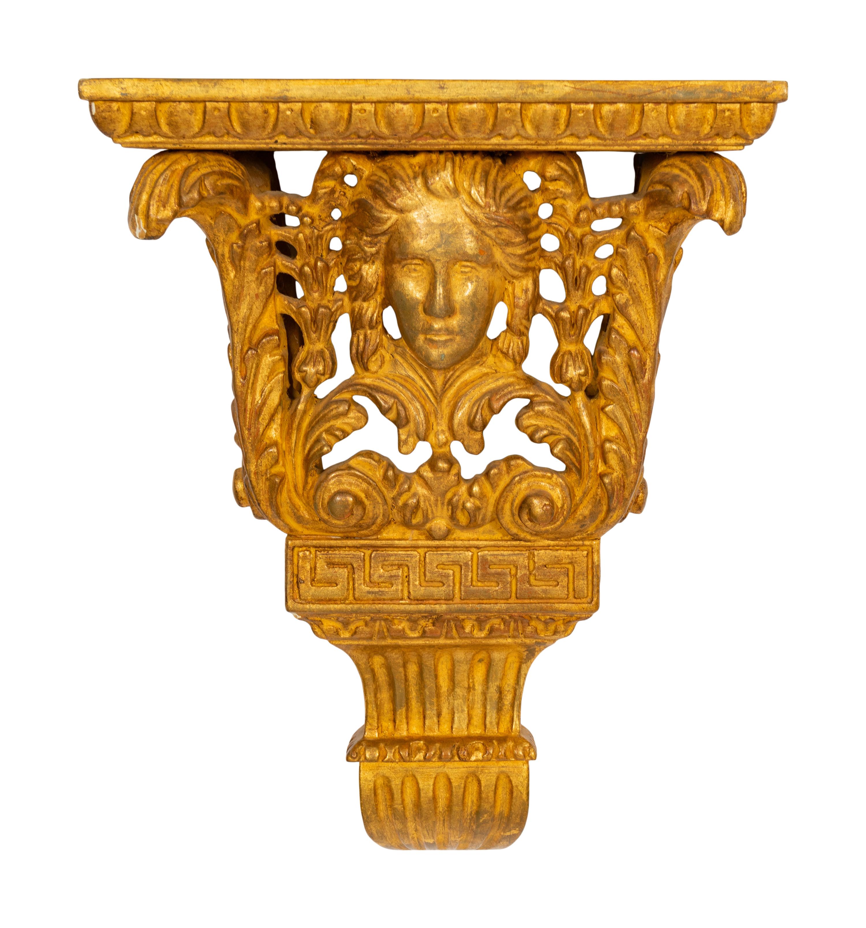 A Pair of George II Style Figural Giltwood Wall Brackets