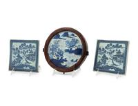 Three Chinese Export Canton Blue and White Porcelain Plaques