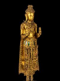 A Thai Gilt Bronze Figure of Standing Buddha and a Southeast Asian Bronze Figure of a Mythical Beast