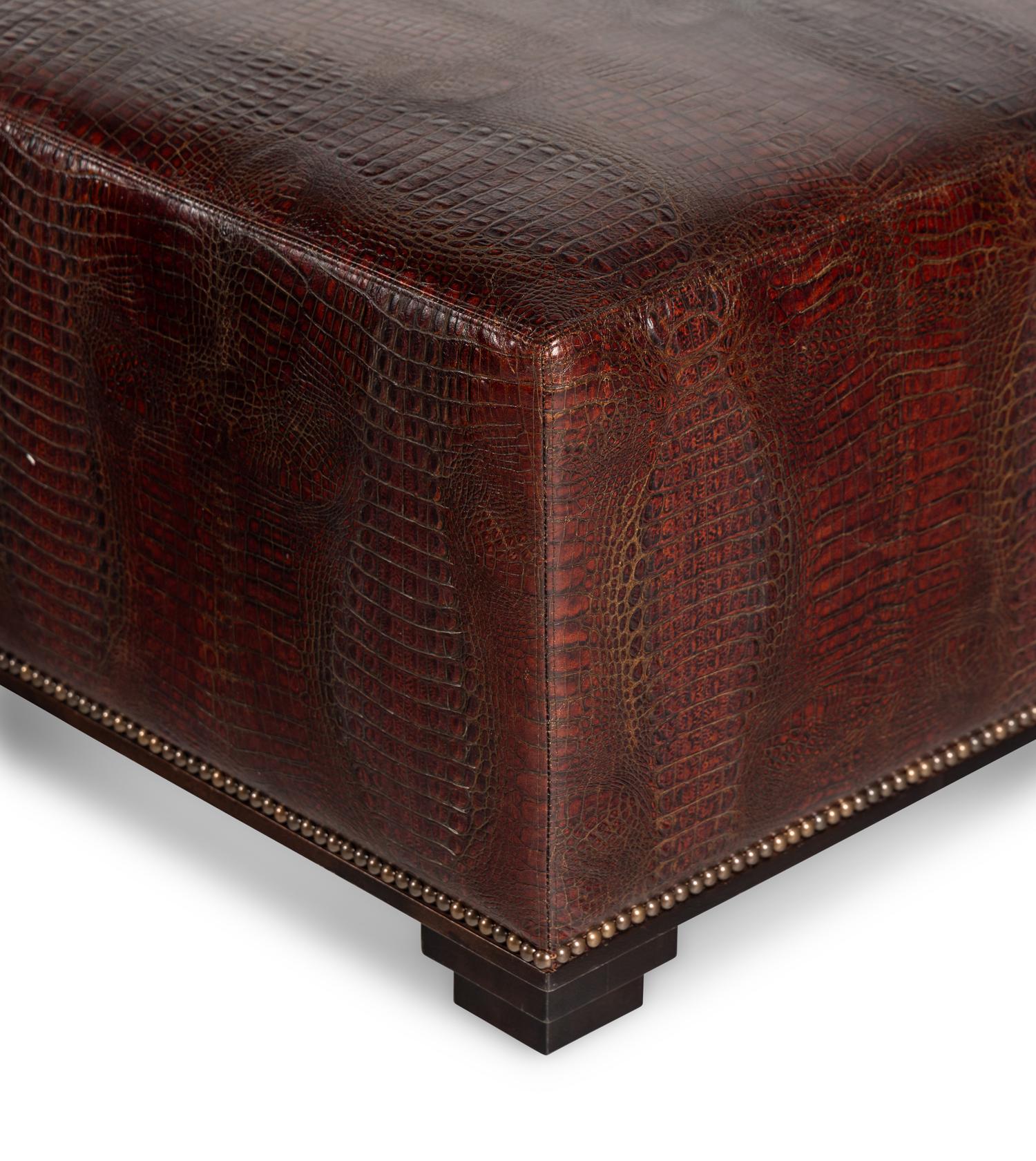 A Pair of Contemporary Faux Crocodile-Embossed Ottomans