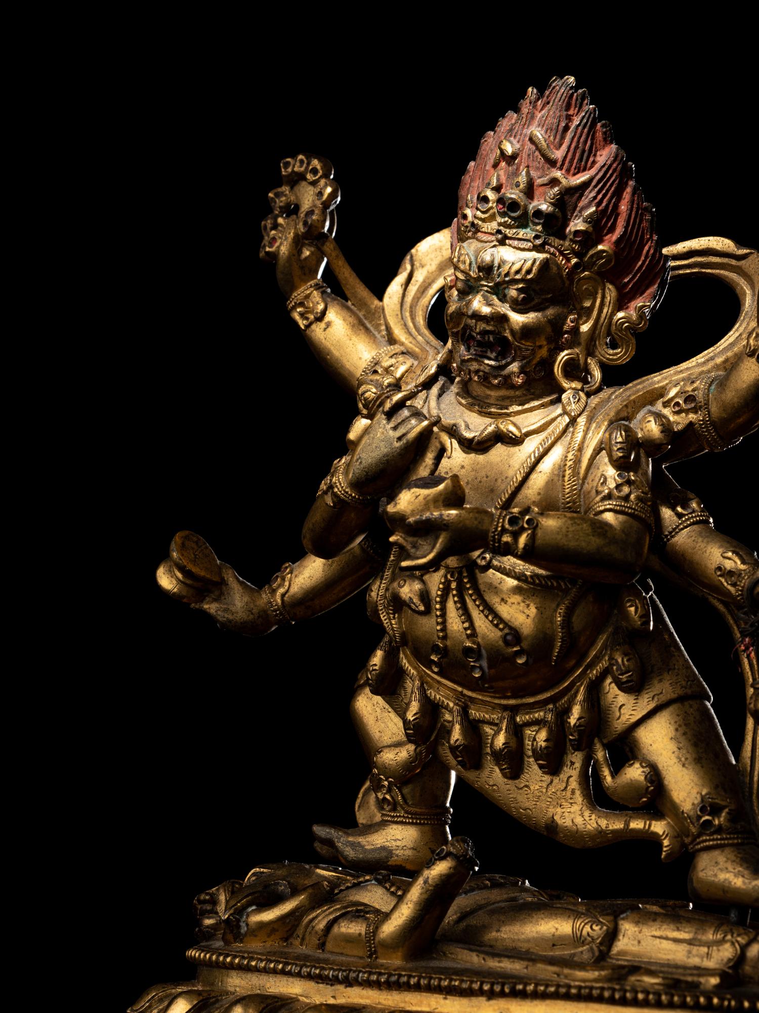 A Sino-Tibetan Gilt Bronze Figure of Mahakala