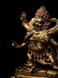 A Sino-Tibetan Gilt Bronze Figure of Mahakala