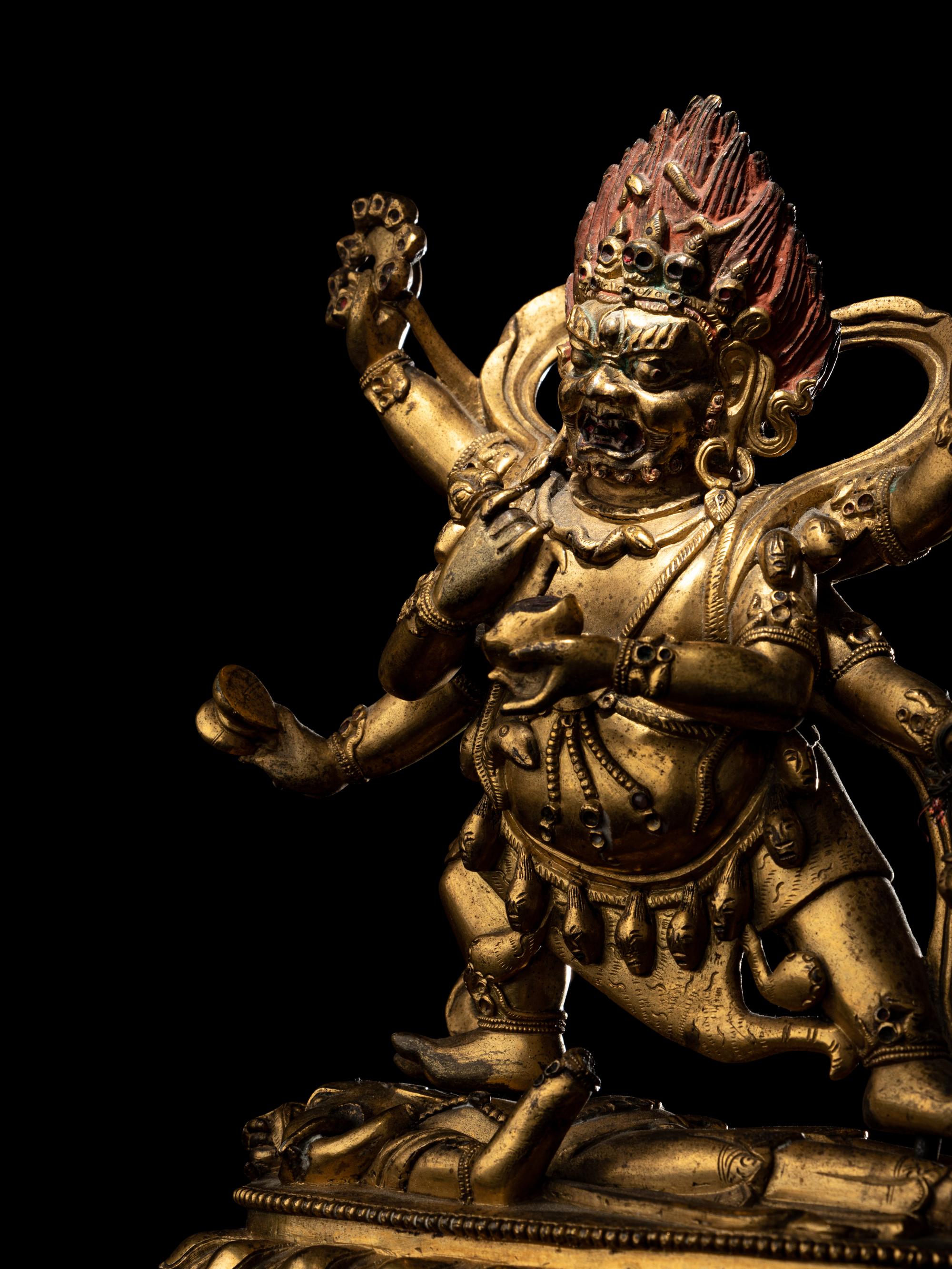 A Sino-Tibetan Gilt Bronze Figure of Mahakala