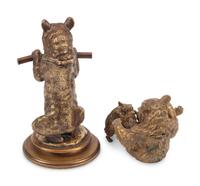 Two Continental Gilt Bronze Bear-Form Inkwells