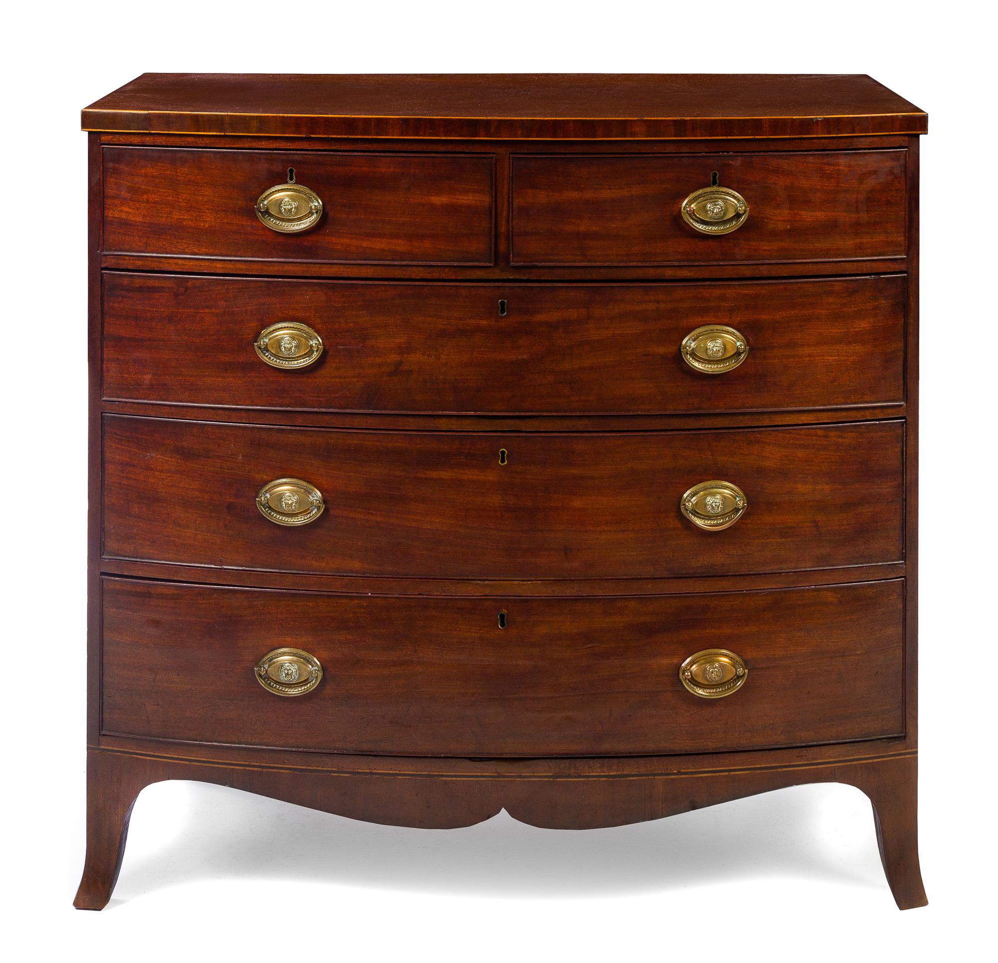 A George III Mahogany Chest of Drawers Height 42 1/2 x width 44 1/2 x depth 25 inches. — 18TH/19TH CENTURY