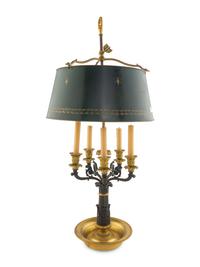 A Charles X Gilt and Patinated Bronze Bouillotte Lamp