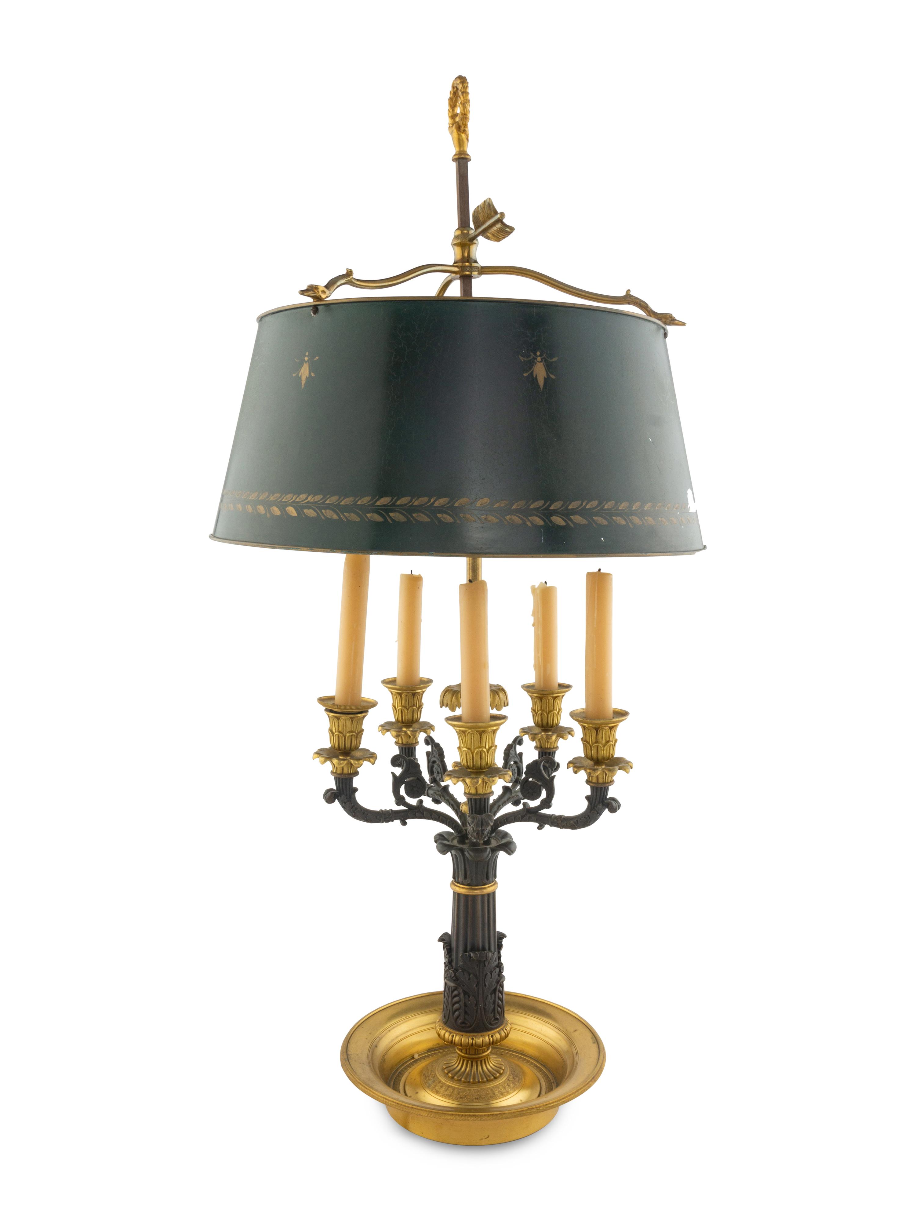 A Charles X Gilt and Patinated Bronze Bouillotte Lamp
