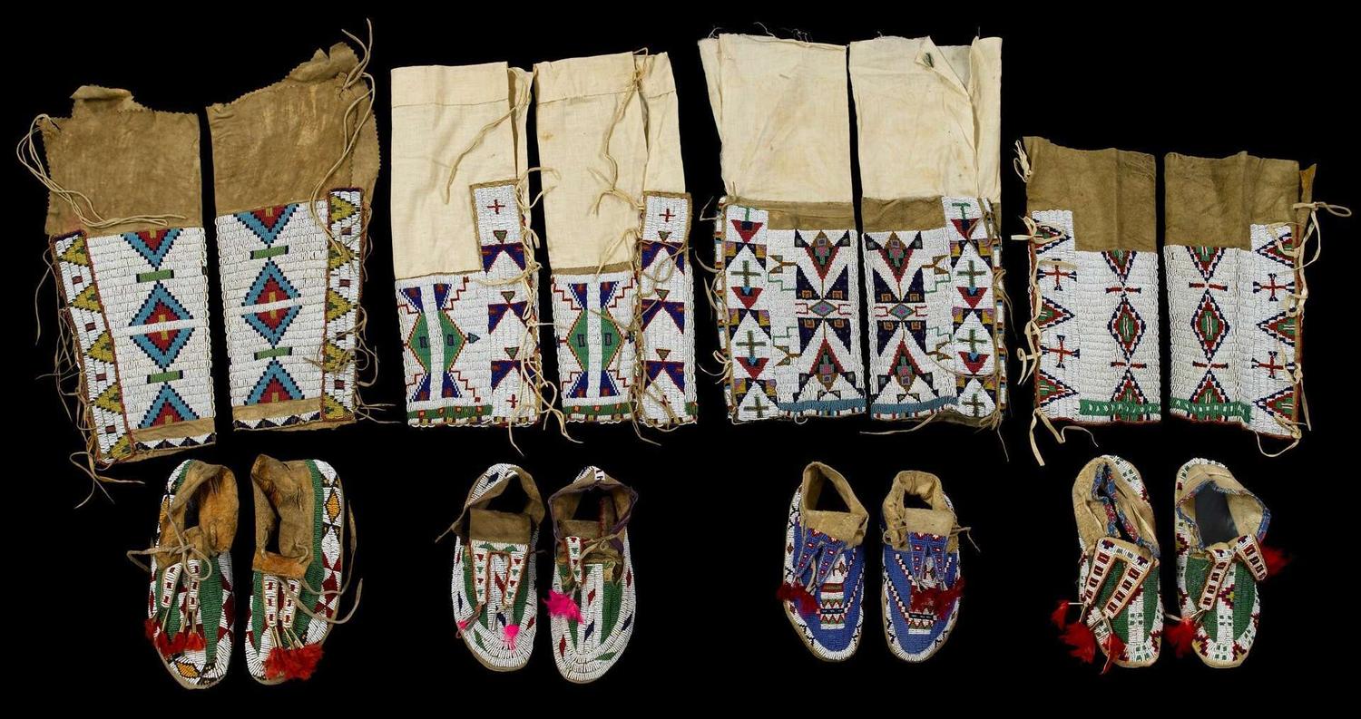 Three pairs of Sioux beaded hide women's leggings late 19th/early 20th century