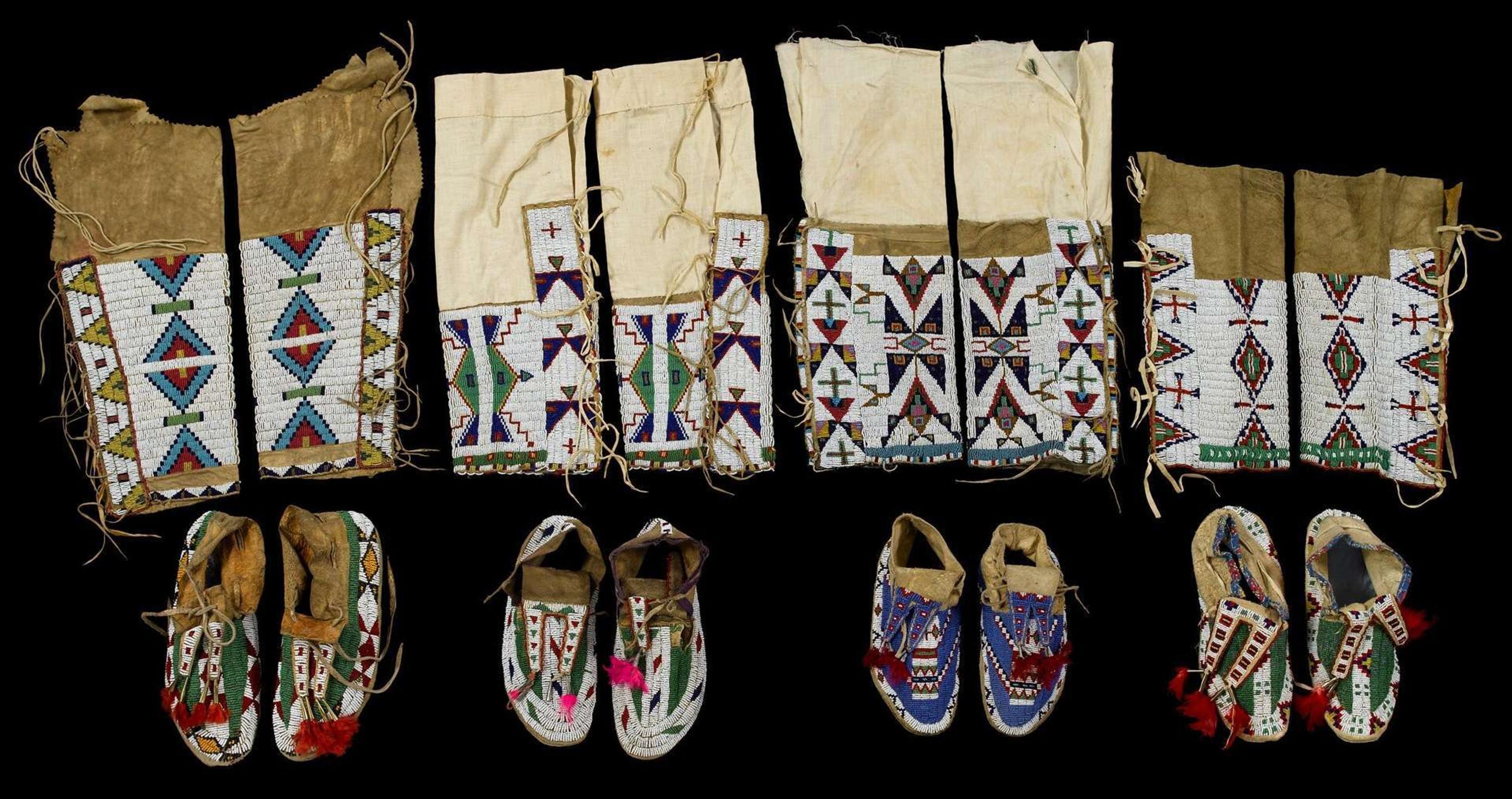 Three pairs of Sioux beaded hide women's leggings late 19th/early 20th century