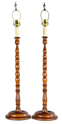 A Pair of Victorian Style Treen-Table Lamps Height 30 1/2 inches.