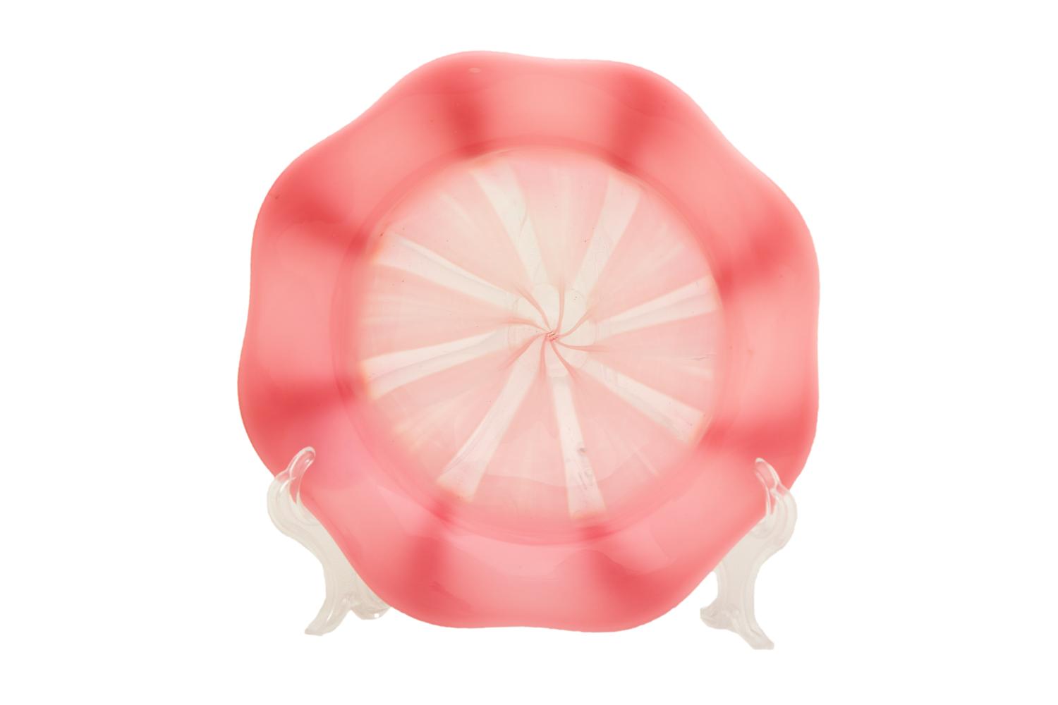 A Tiffany Blue Favrile Glass Bowl, A Lundberg Studios Vase and A Pink and Colorless Glass Bowl