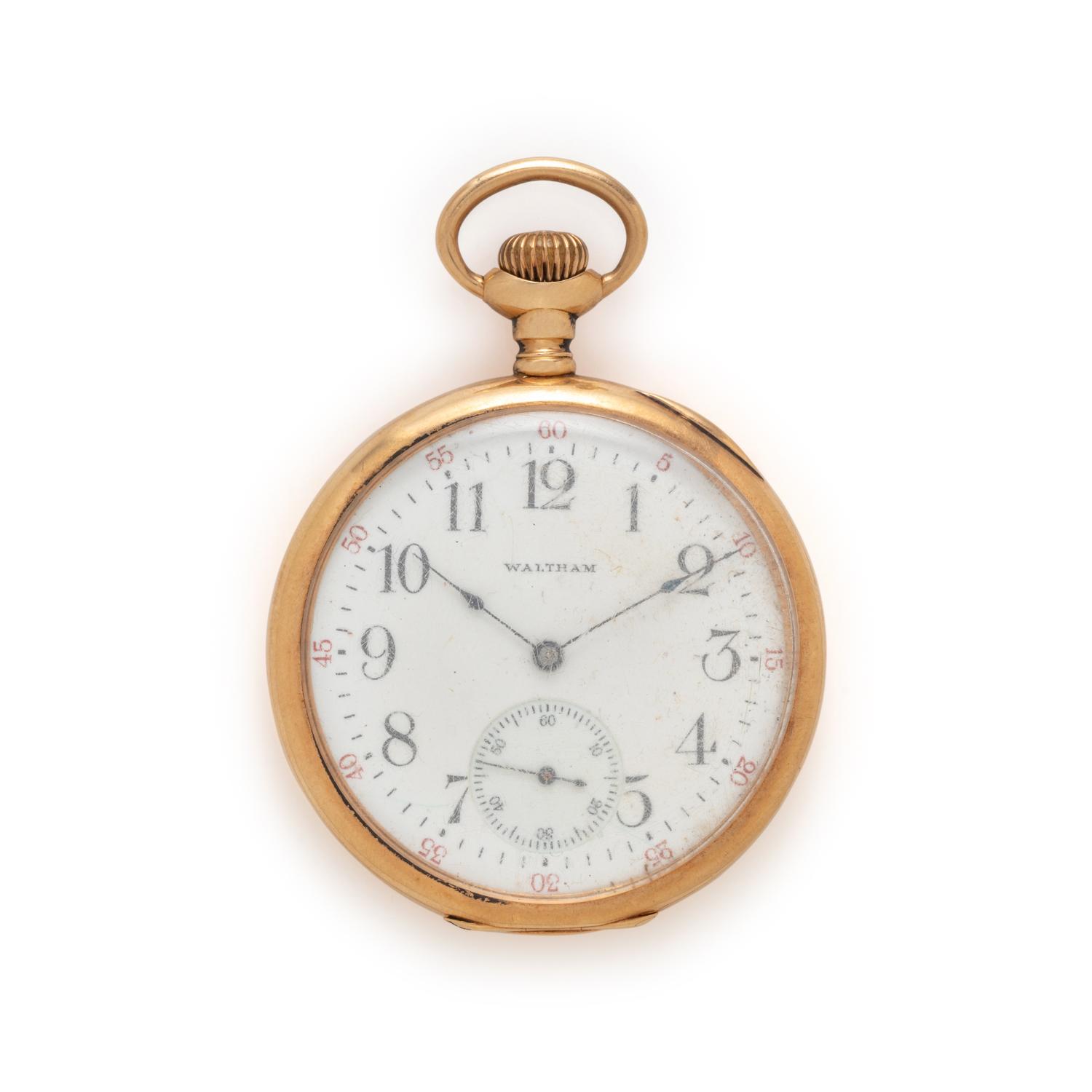 WALTHAM, 14K YELLOW GOLD OPEN FACE POCKET WATCH