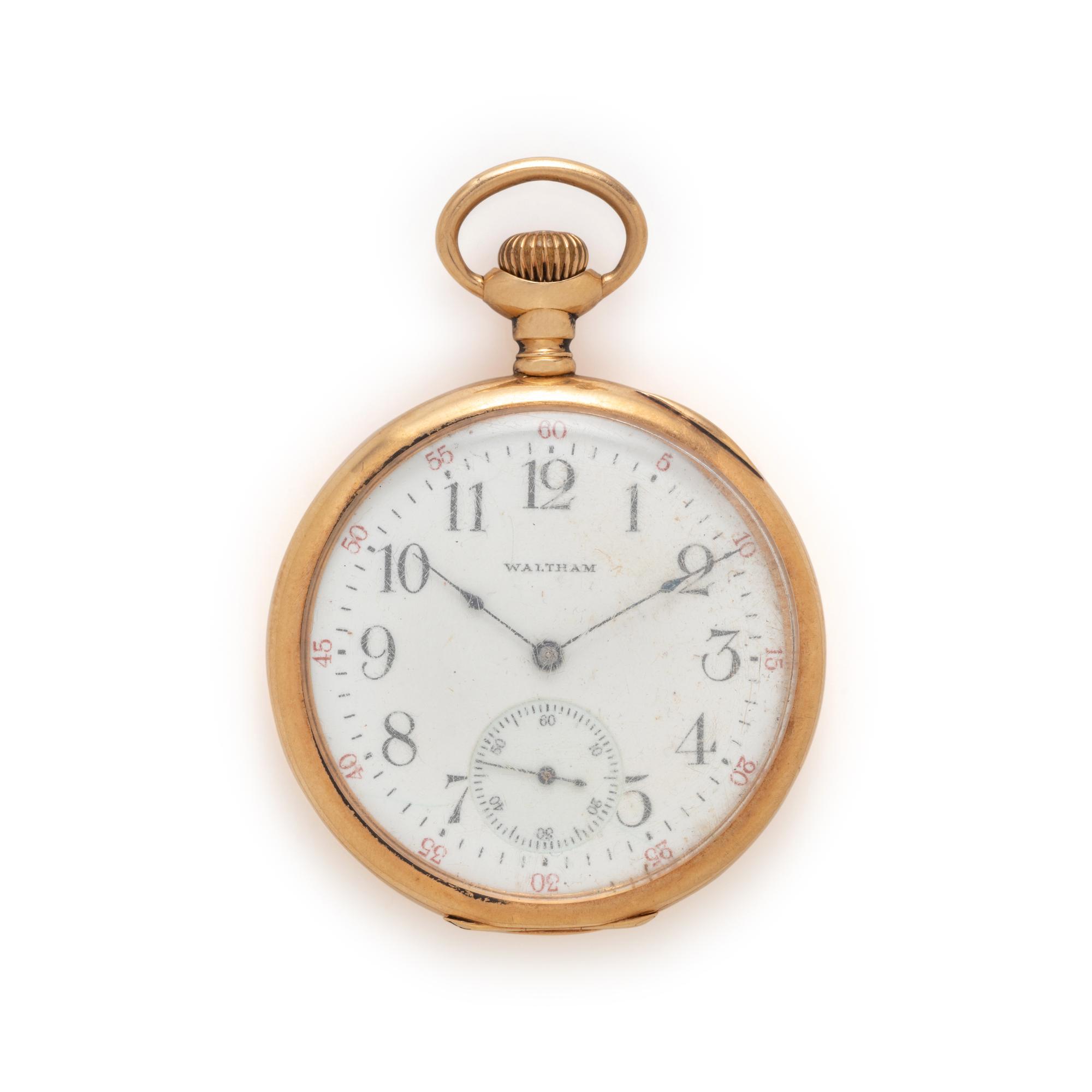 WALTHAM, 14K YELLOW GOLD OPEN FACE POCKET WATCH