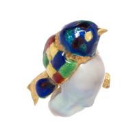CULTURED BAROQUE PEARL AND ENAMEL BIRD BROOCH